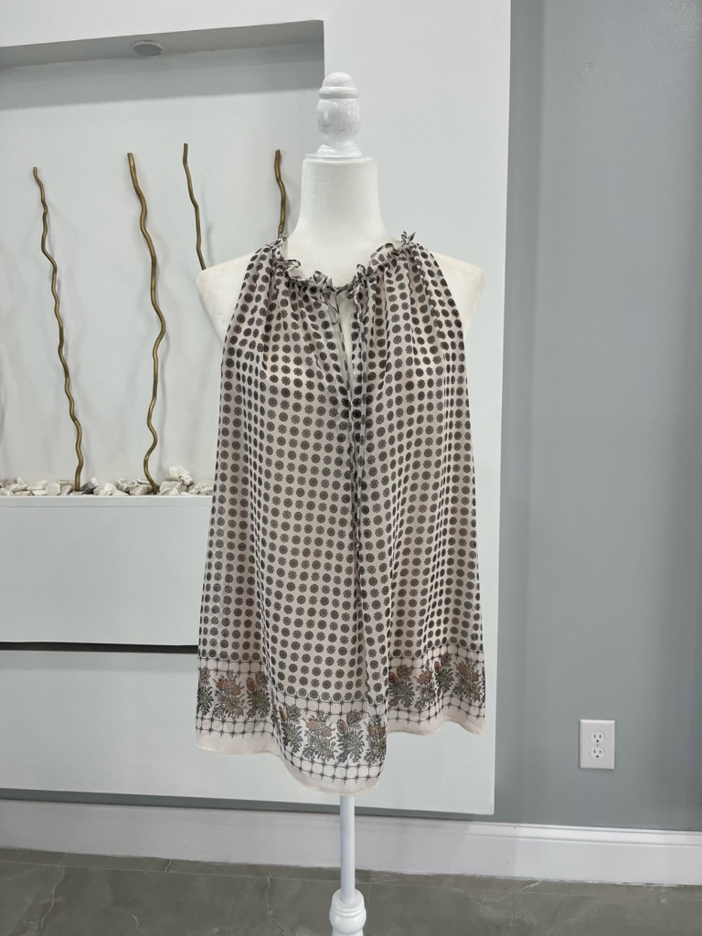 Max Edition Cream Blouse with Brown Floral Motif